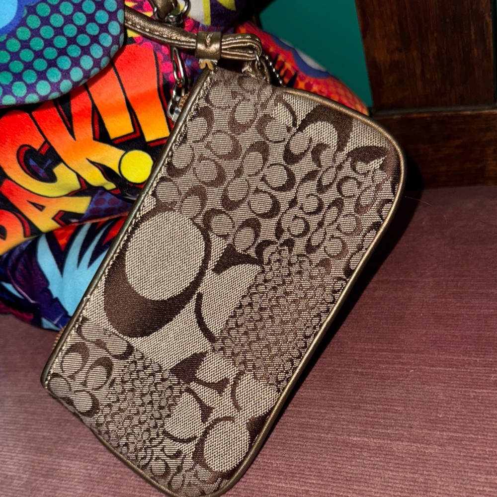 Coach Tan and Brown Signature Wristlet - Picture 7 of 11